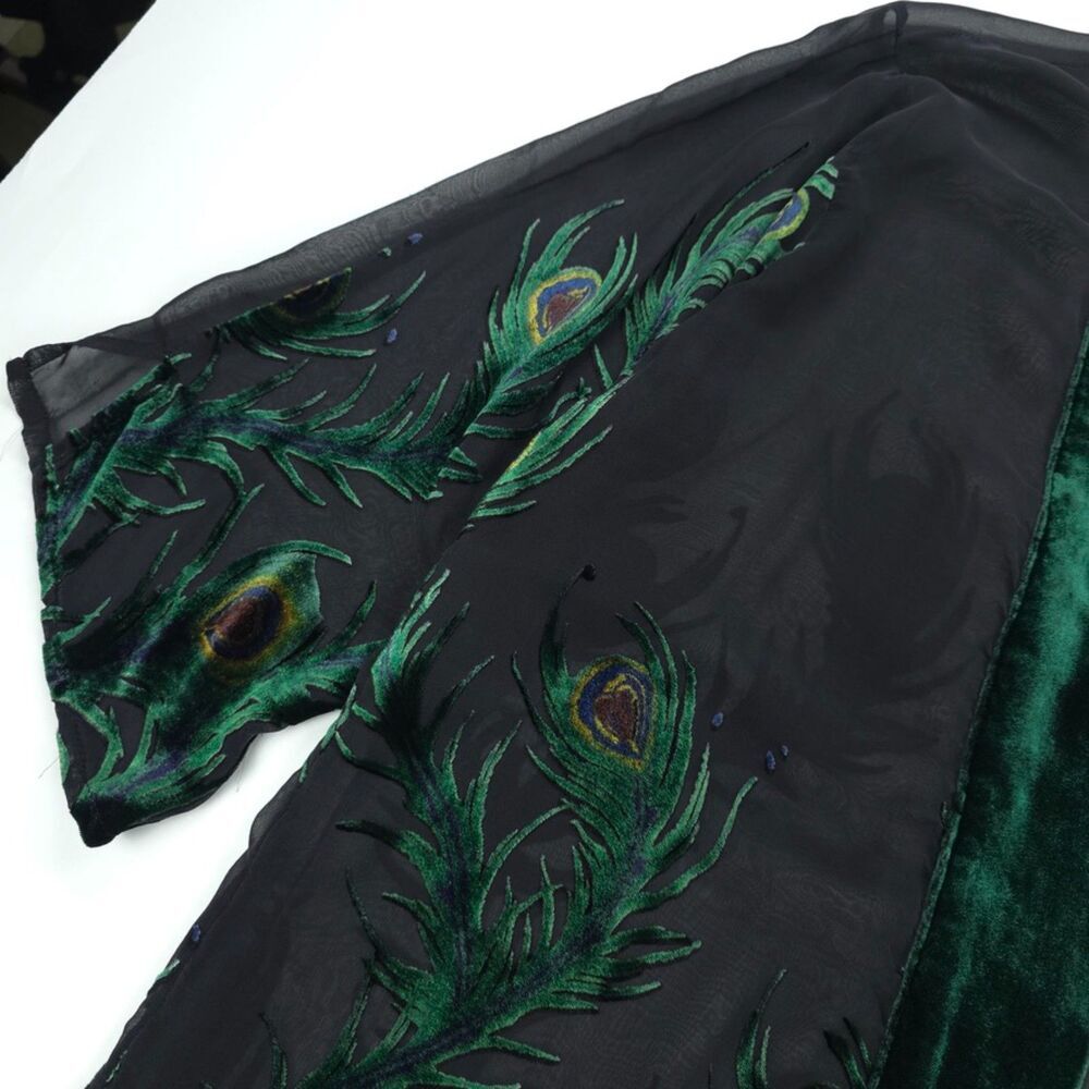 CITRON Santa Monica Sheer Silk Velvet Kimono Cover Up Peacock Boho Lagenlook - Picture 5 of 9